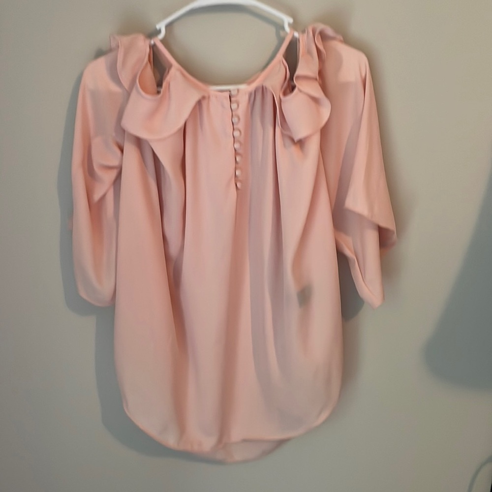 Cold shoulder pink button down blouse